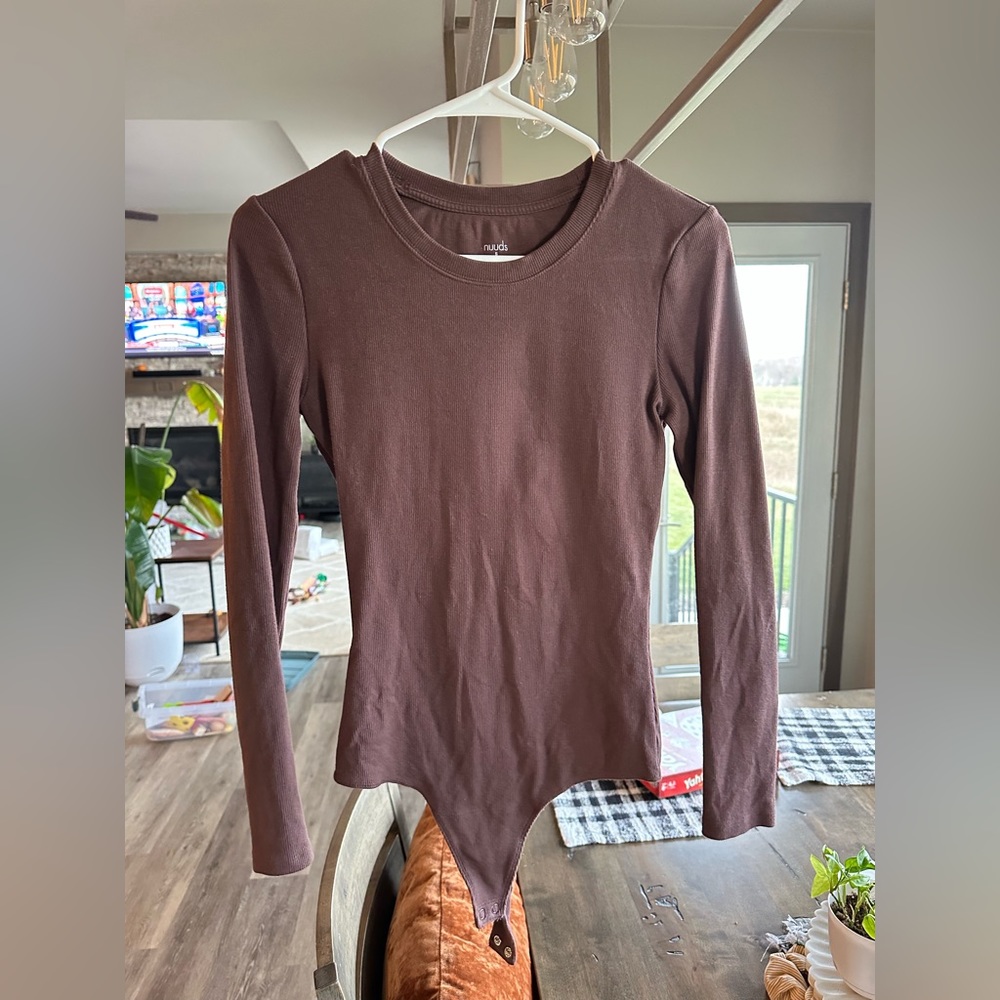 NUUDS Ribbed Long Sleeve Bodysuit - Coffee - SMALL